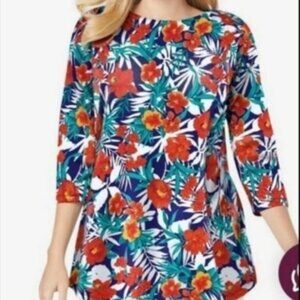 Jessica London 3/4 Sleeve Floral Tropical Blouse Top Shirt Size 12 EUC